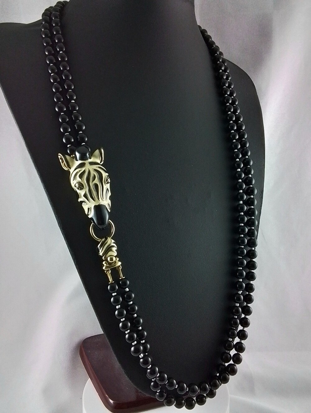 Vintage Black  Double Strand Beaded Zebra Statement Necklace 🦓✨